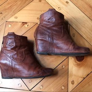 Cognac Frye Carson Wedge Bootie